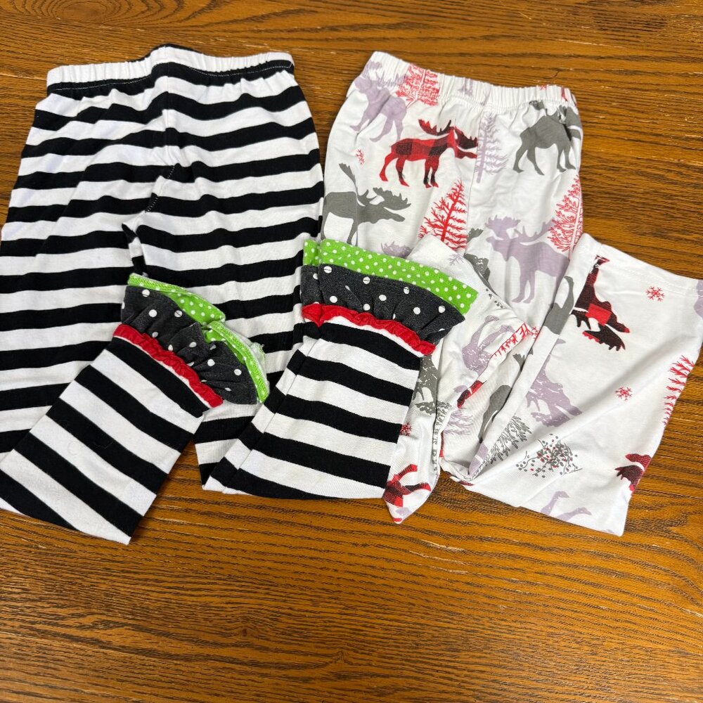 Rare Editions Girls Leggings Bundle Size 5 Black White Stripe Moose Ruffle Hem